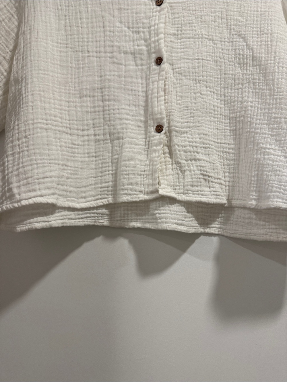 100% Cotton White Crop Button Down Set with Matching Elastic Waistband Shorts - Picture 7 of 10